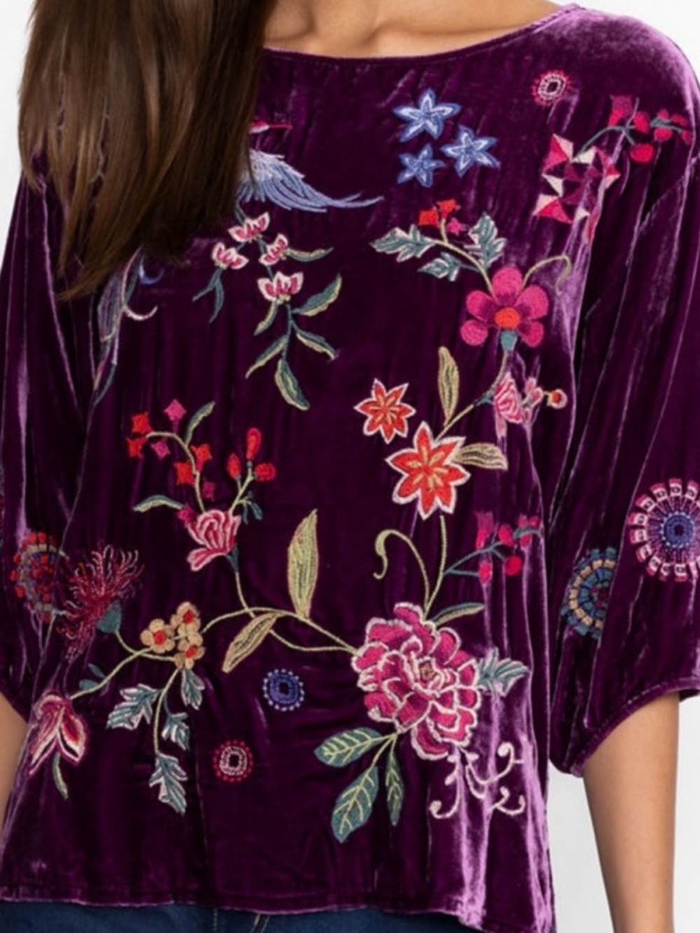 Johnny Was Boatneck Nikkola Velvet Blouse - Picture 5 of 16